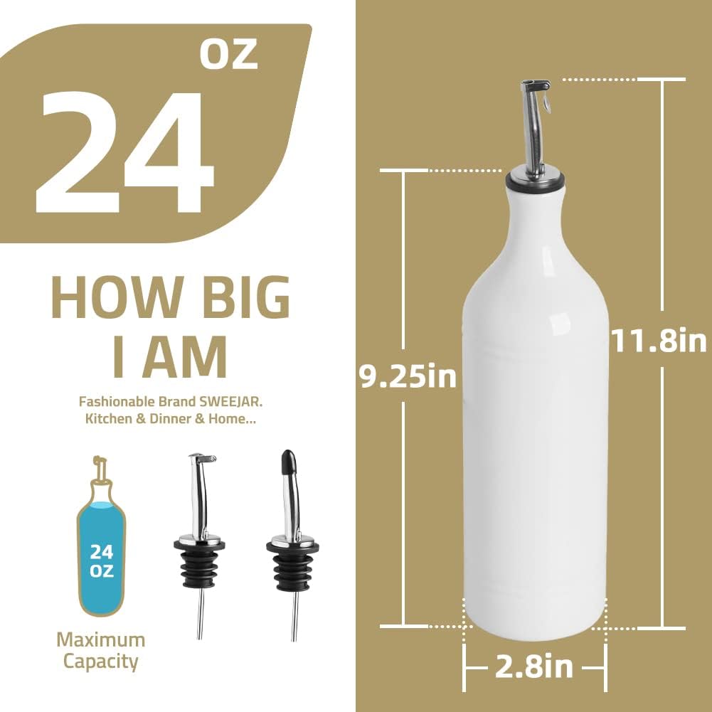Sweejar Large Ceramic Olive Oil Dispenser Bottle, Opaque Oil Cruet Protects Oil to Reduce Oxidation, Storage Oil, Vinegar, Soy Sauce & Other Liquids, Pack of 1, 24 Fl Oz (Gradient Green)