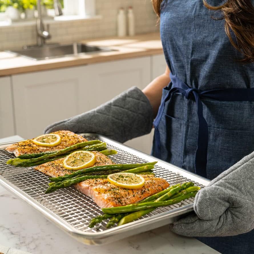 Ultra Cuisine Quarter Sheet Pan with Wire Rack Set - Includes Premium Aluminum Baking Sheet with 100% Stainless Steel Baking Rack, Dishwasher Safe Cookie Cooling Racks with 1/4 Pan Commercial Quality