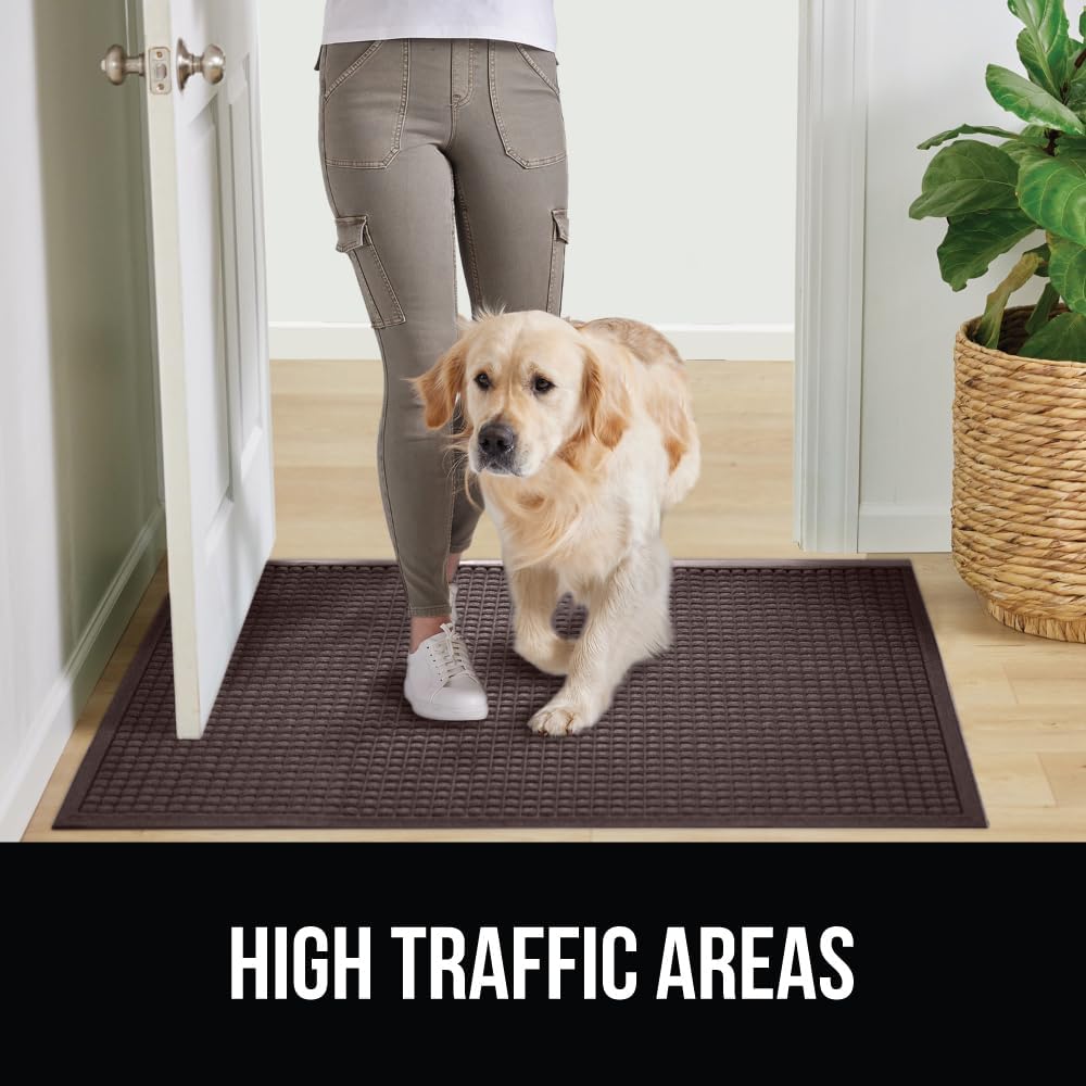 GORILLA GRIP Front Door Mat, Indoor Outdoor Ultra Absorbent HydroAbsorb Doormat, Absorbs Up to 1.7 Cups of Water, Stain and Fade Resistant, Rubber Backing Doormats, Captures Dirt, 29x17 Coffee