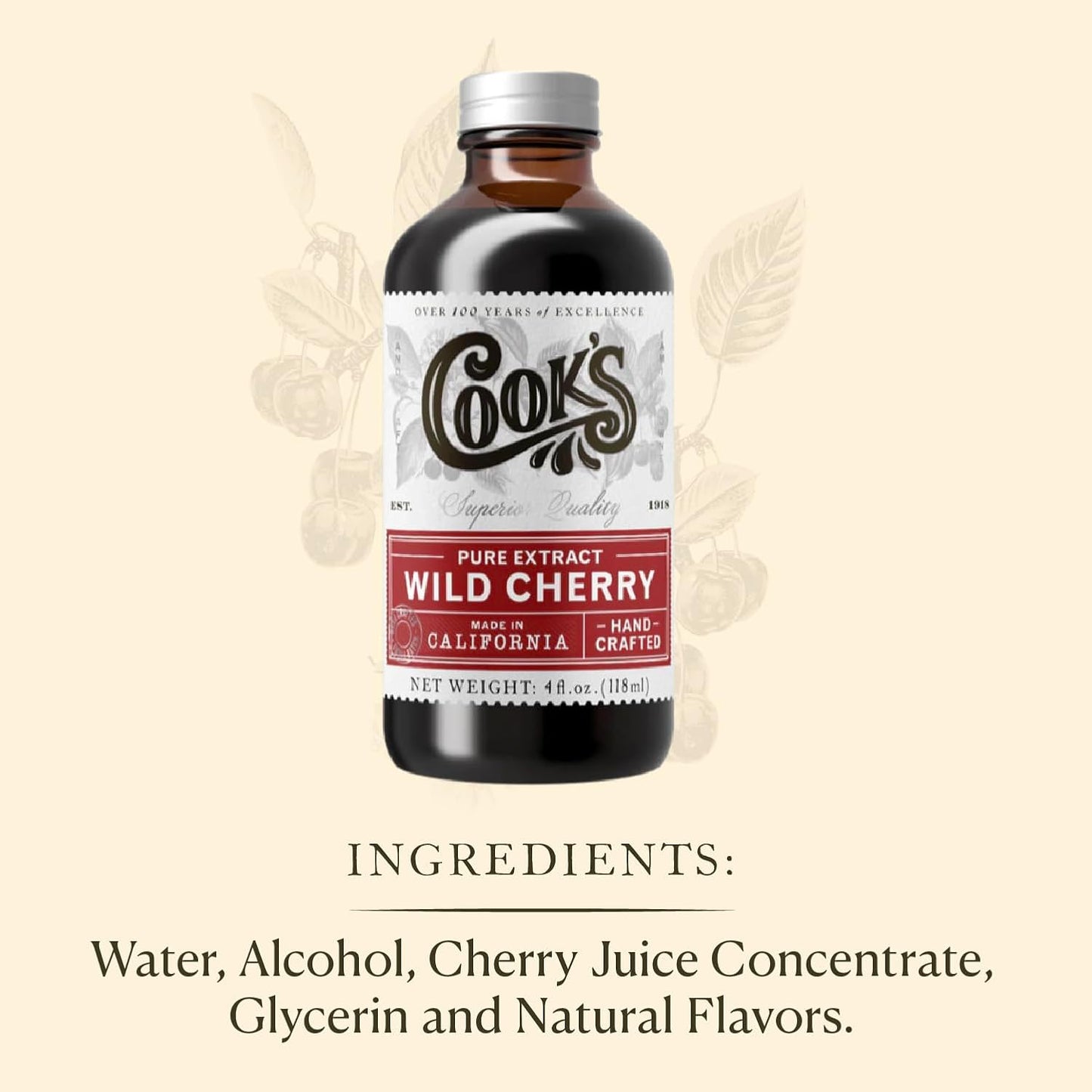 Cook's, Pure Wild Cherry Extract for Baking, Preserves, Syrup, Cookies, Cakes, 128 Ounces (1 Gallon)