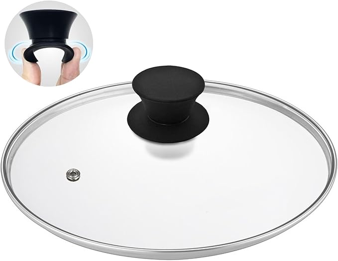 Glass Lid for Cast Iron Pan, Frying Pan, Skillet, Saute Pan, Tempered Glass Cover with Heat Resistant Handle (10.25 In, Stainless Steel Rim)