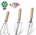 Garden Tool Set, 3 Pieces Gardening Kit with Garden Plant Twist Tie and Plastic Plant Tag, Stainless Steel Heavy Duty Garden Tools with Wooden Handle, Gardening Gifts for Women