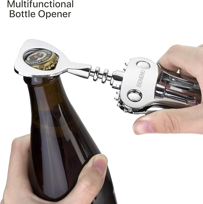 Beneno Wine Opener with Silicone Leak Proof Wine Vacuum Stopper, Zinc Alloy Premium Wing Corkscrew with Multifunctional Bottles Opener, Upgrade