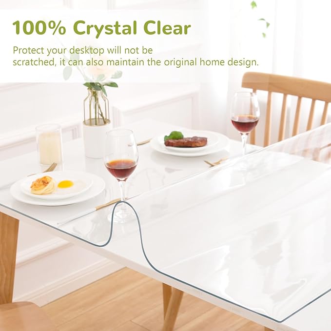 36 x 52 Inch Clear Table Cover Protector, Clear Table Protector for Dining Room Table, 1.5mm Plastic Table Cover, Waterproof Table Pad for Kitchen, Office