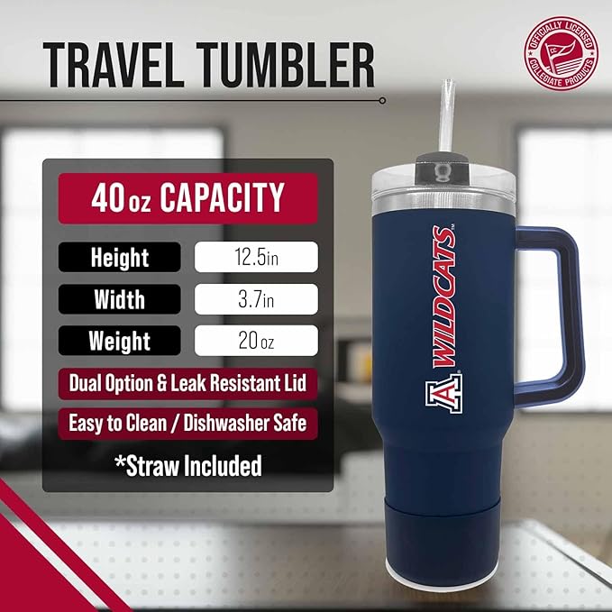 Campus Colors College & University 40 oz Travel Tumbler With Handle - Dual Option Lid With Straw - Vacuum Insulated Stainless Steel (Minnesota Golden Gophers - Black)
