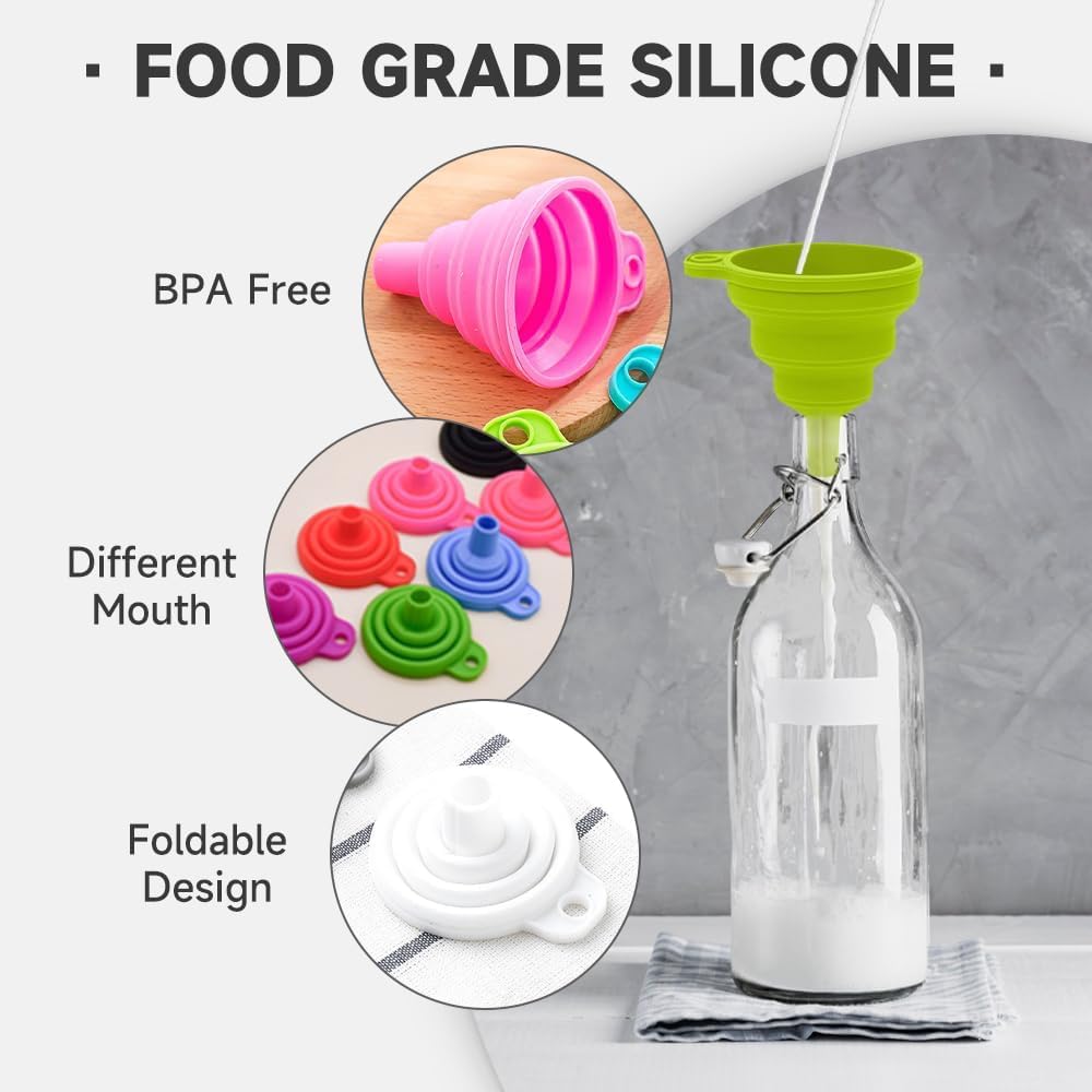 Kitchen Funnel Set, 2025 Upgrade Silicone Collapsible Funnel Silicone Collapsible Food Funnels for Kitchen 3 Sizes Funnels for Home Use Filling Bottles Daily Cooking (Blue, 2Set 11+14+20g)