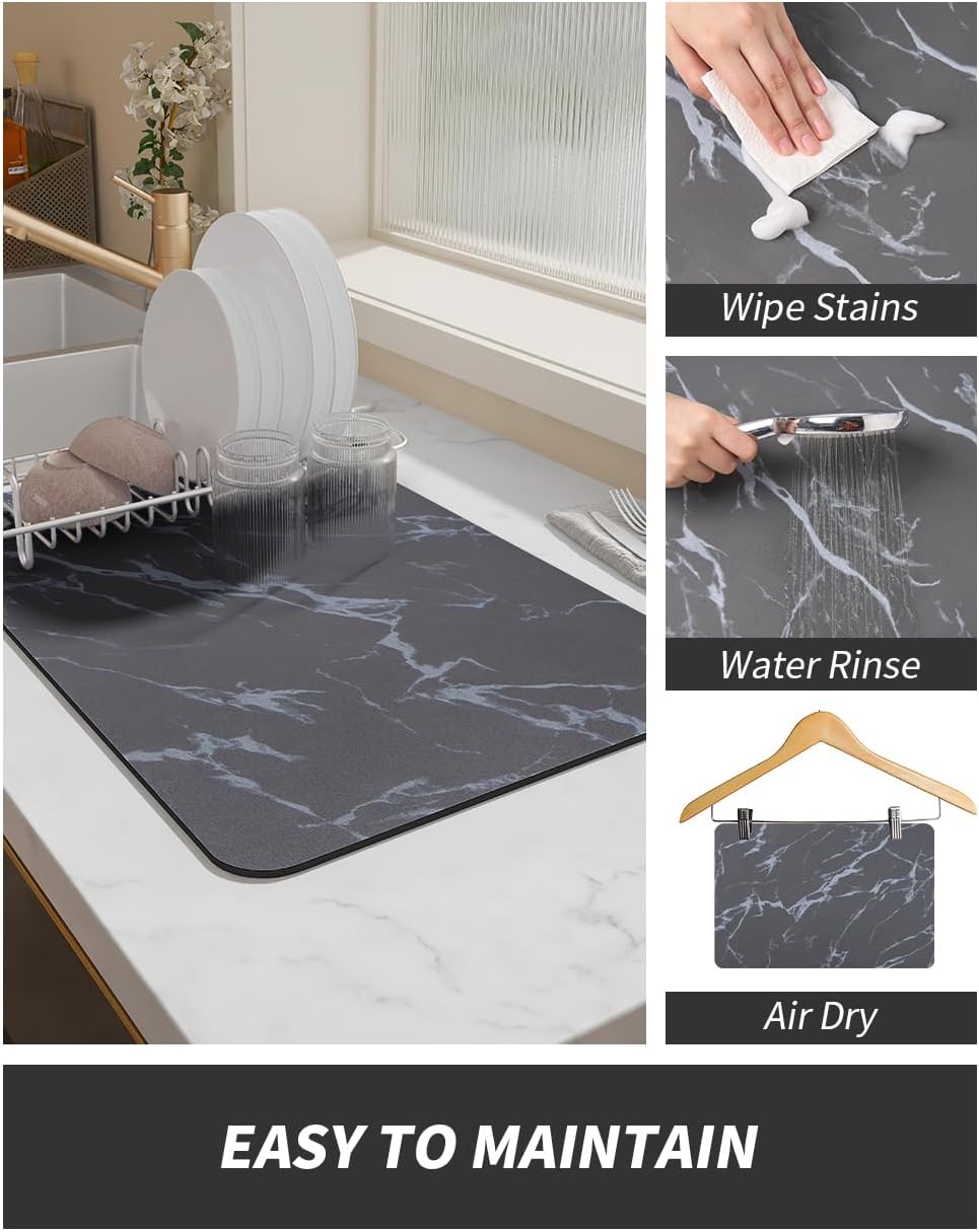 AMOAMI-Coffee Mat Hide Stain Rubber Backed Absorbent Dish Drying Mat for Kitchen Counter-Coffee Bar Accessories Fit Under Maker Machine Pot Espresso Machine Dish Rack