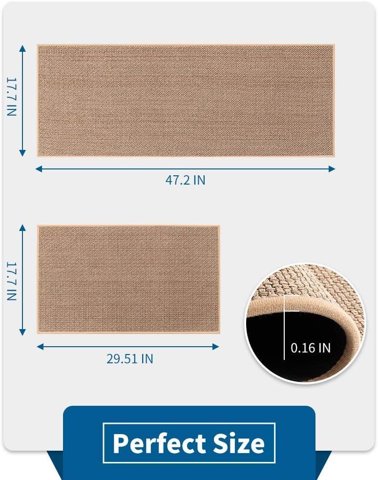 Kitchen Rug Sets and Mats Non Skid Washable, Absorbent Runner Rugs Sets for Kitchen Floor, Front of Sink, Kitchen Mats Set for Floor (Beige,17"x30"+17"x47")