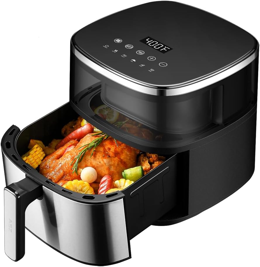 ASZ Digital Air Fryer 6qt with Window Up - 6 QT Big Airfryer 6-in-1 Presets Preheat Airfry Reheat Bake Roist Broil 400°F Airfrier 85% Oil Less,Nonstick Dishwasher-Safe Parts, Automatic Shutoff