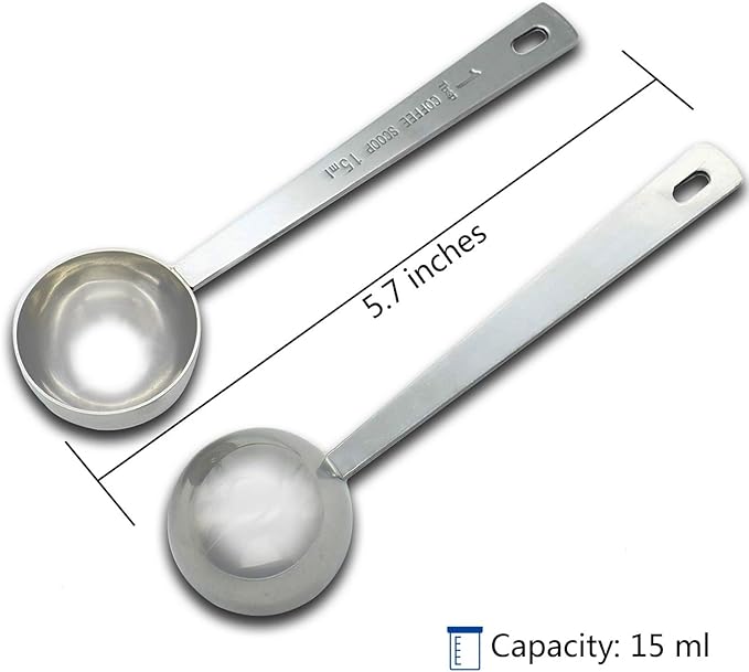 Timoo Coffee Measuring Scoop 1 Tablespoon long handle Stainless Steel spoon for Coffee, Milk Powder, Fruit Powder, Set of 5