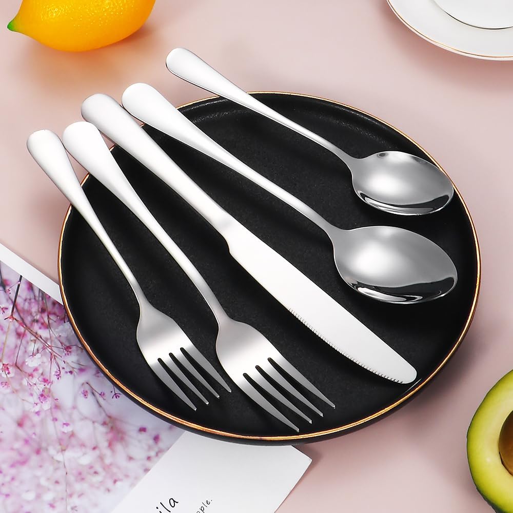 Silverware Set 50 Piece Stainless Steel Flatware Set Silverware Utensils for 10 People Includes Forks Knives Spoons & Salad Forks Dishwasher Safe Durable Tableware for Home Restaurant or Outdoor Use