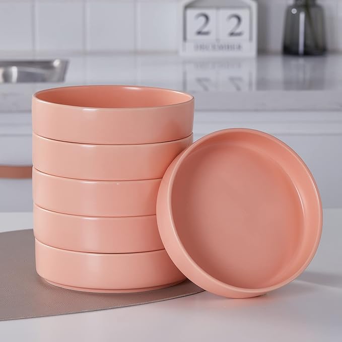Stone lain Stella Pasta Bowl 6-Piece Set, Round, Porcelain, Peach