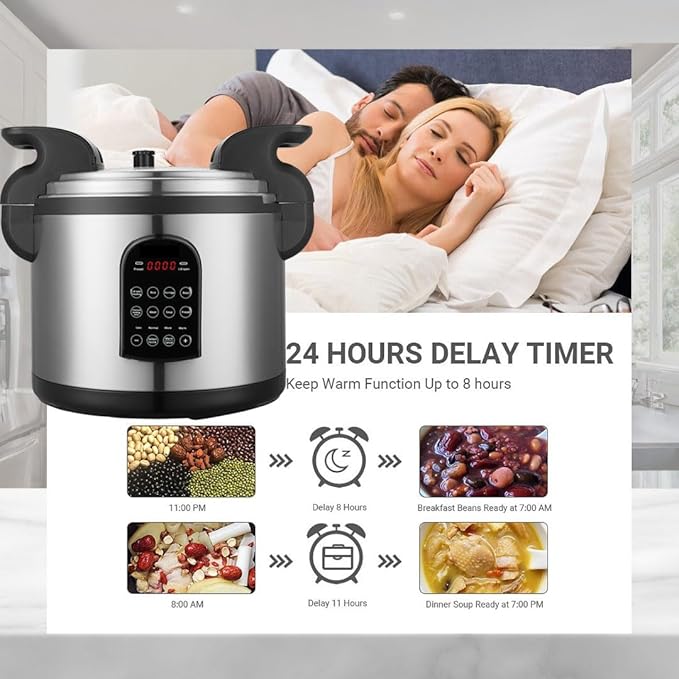 17.8QT Commercial Electric Pressure Cooker stainless steel Pressure Cooker | 24-hour Presetting |8 in 1 slow cooker with temperature control | LED Multifunction Food Warmer with nonstick pot