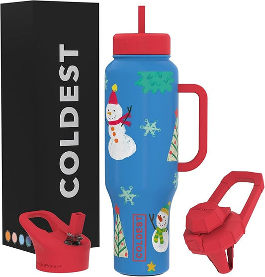 Coldest Tumbler with Handle and Straw, 100% Leak Proof Insulated Tumbler with Lid and Straw (3 Lids), Stainless Steel Tumblers for Women & Men, Cup Holder Friendly Base, 46 oz (Mr. Snowie)