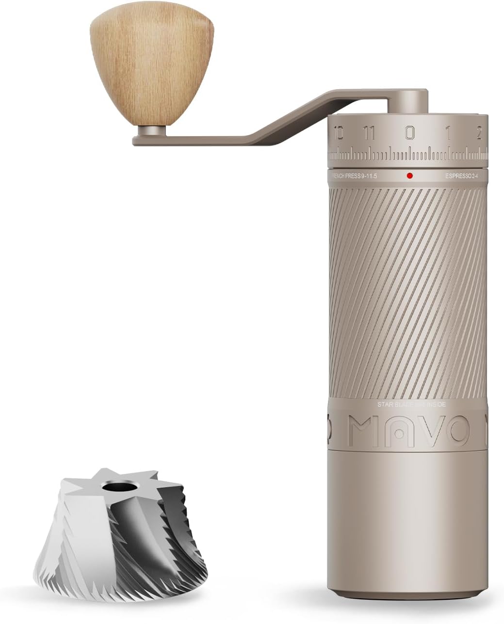 MAVO Manual Coffee Grinder, Phantox Pro Burr Coffee Grinder, Professional 45mm Stainless Steel Grinding Core, Capacity 30g, 120 Clicks Adjustment, Hand Coffee Grinder for Espresso, Pour Over, Silver
