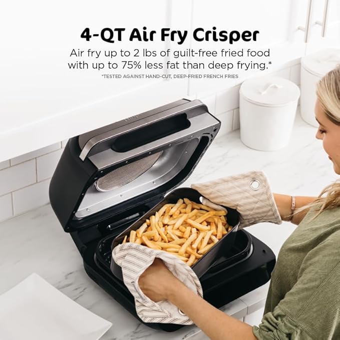 Ninja | Indoor Grill and Air Fryer| Foodi Smart XL | 6-in-1 Grill, Air Fry, Roast, Bake, Broil, Dehydrate & Crisp |Smart Thermometer & Splatter Shield | Dishwasher Safe Parts | Black/Silver | FG551
