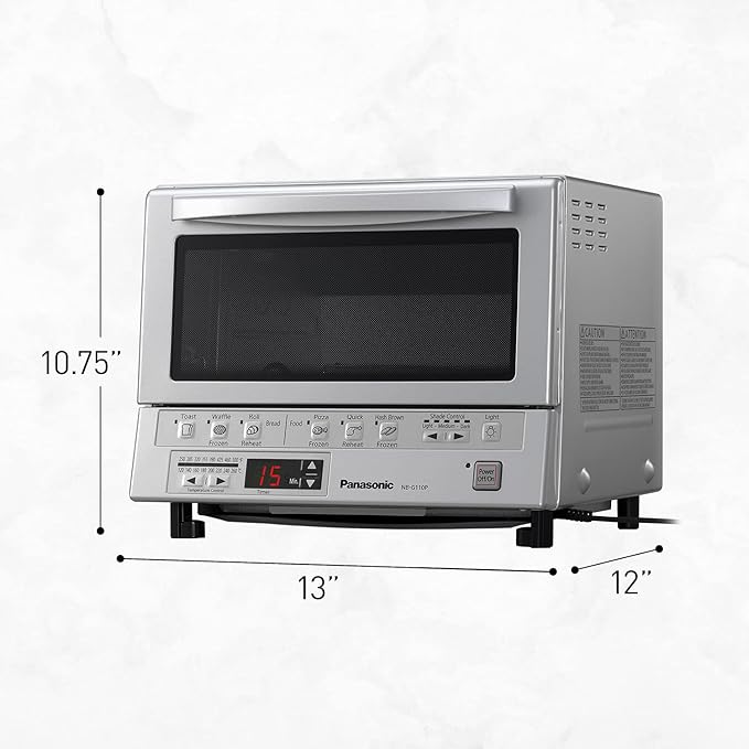 Panasonic FlashXpress Toaster Oven Countertop, 4-Slice Small Toaster Oven Compact Size with Double Infrared Heating, 6 Auto Cook Options and Precise Temperature Control, 1300W - NB-G110P (Silver)