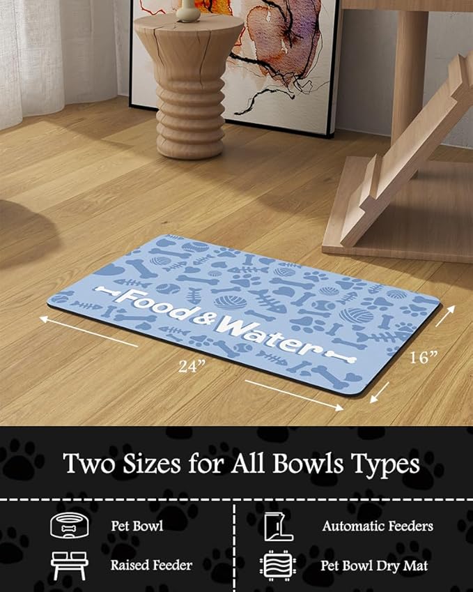 Pet Feeding Mat-Absorbent Dog Mat for Food and Water Bowl-No Stains Quick Dry Water Dispenser Mat-Dog Accessories Pet Supplies-Bowl for Messy Drinkers（Bone,16"x24"