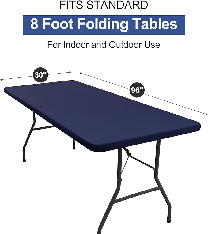 homing Rectangle Table Cloth Cover, Waterproof Polyester Elastic Fitted Tablecloth, Fits for 8 Foot Folding Tables, Washable Table Protector for Picnic, Camping, Outdoor (Navy Blue, 30" x 96")