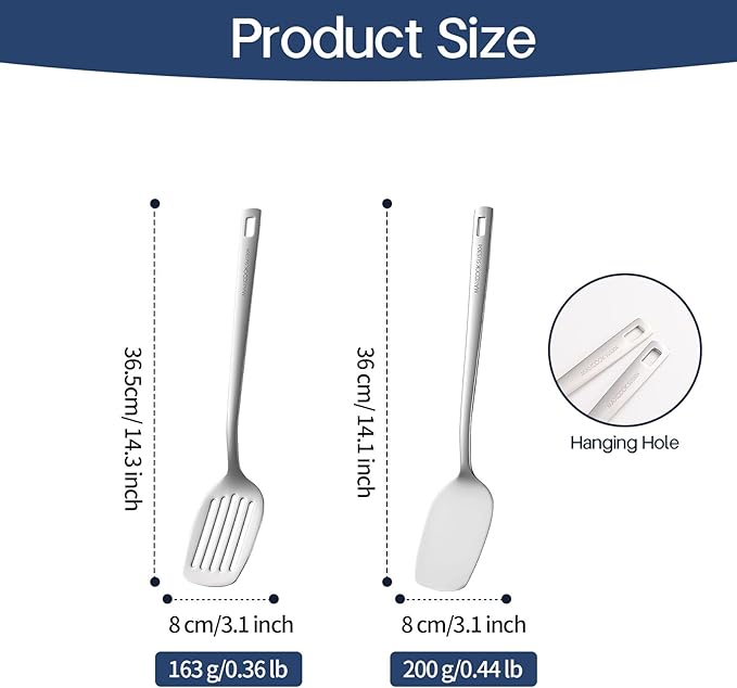 Professional Stainless Steel Cooking Utensils Set, 2 Pcs Metal Spatula Wok Turner, Wok Spatula Kitchen Cooking Tools for Sauteing, Flipping, Grilling (Dishwasher Safe)