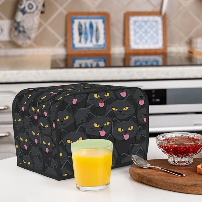 2 Slice Toaster Cover,Halloween Black Cat Eyes Small Kitchen Appliance Bread Machine Cover with Pockets,Dust & Fingerprint Protection