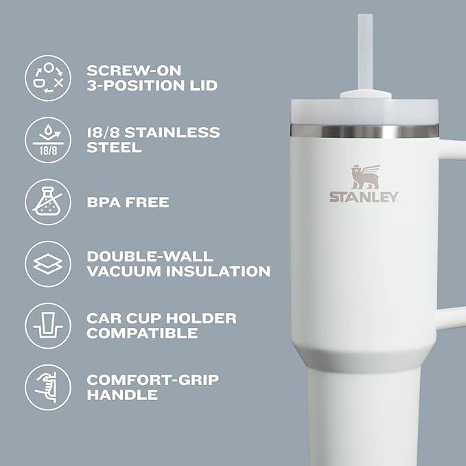 STANLEY Quencher H2.0 Tumbler with Handle and Straw 14 oz | Flowstate 3-Position Lid | Cup Holder Compatible for Travel | Insulated Stainless Steel Cup | BPA-Free | Rose Quartz 2.0