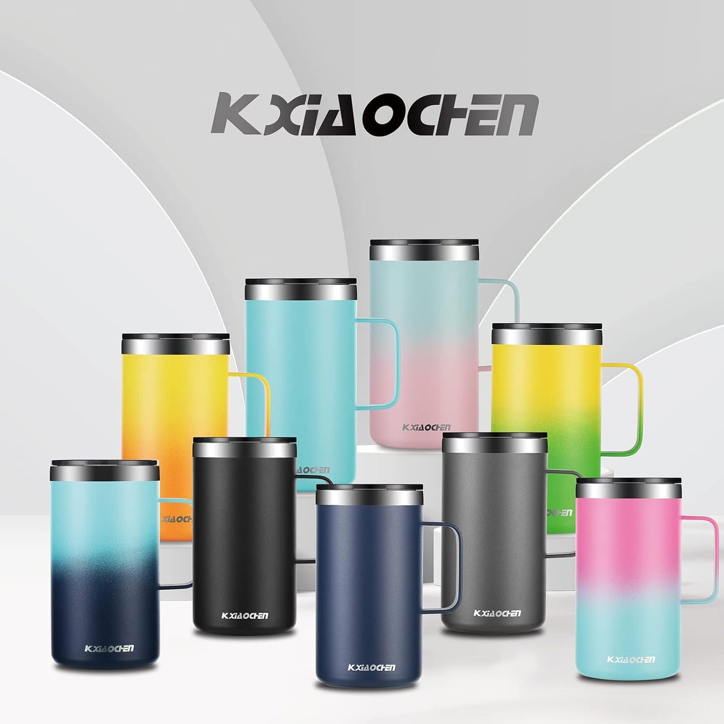 KXIAOCHEN 20oz Insulated Coffee Mug with Lid, Stainless Steel Coffee Cup, Double Wall Vacuum Coffee Tumbler with Handle, Premium Thermal Travel Coffee Mug (Black 2Pack)