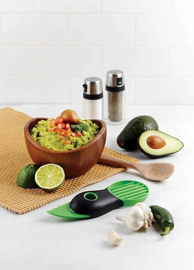 3-in-1 Avocado Slicer, Cutter & Peeler - Multi-Functional Knife Fruit & Vegetable Kitchen Tool, Scooper Pit Remover (Green-Black)