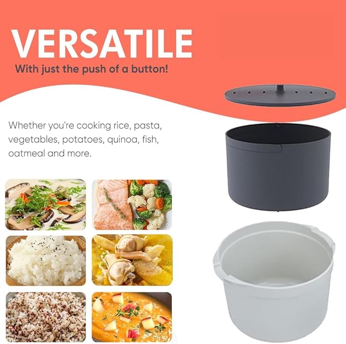 Microwave Rice Cooker Steamer, Microwave Pasta Cooker with Strainer, 2 L Microwave Cookware Set for Rice, Pasta, Vegetables, Quinoa, Oatmeal, Ramen Non stick (orange)