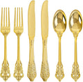 bUCLA 300PCS Gold Plastic Silverware Disposable - Heavy Duty Plastic Cutlery - Gold Disposable Utensils Set - Include 100 Knives, 100 Forks, 100 Spoons for Party & Thanksgiving