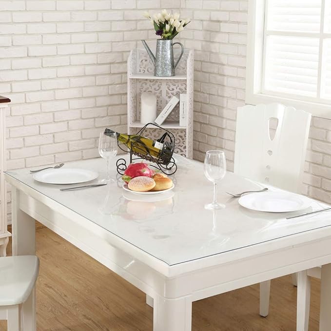 NECAUX Custom Multisize 1.5mm Thick Clear PVC Table Cover Protector - 54 x 54 Inch Water Resistant Square ECO Plastic Crystal Dining Room Table Cover Vinyl Non-Slip Desk Pad for Kid's Table