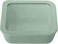 Ceramic Coated Glass Food Storage Container | No PTFE, PFOA, PFAS, and BPA | Reusable Non Toxic Meal Prep Container with Glass Lid | Easy To Store | 5 Cup Square [Willow]