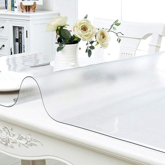 NECAUX Custom 42 x 72 Inch Frosted Table Cover Protector, 1.5mm Thick Wood Grain Transparent Table Pad Non-Slip Tablecloth Plastic Protective Pad for 6 Foot Dining Room Table, Meeting Table