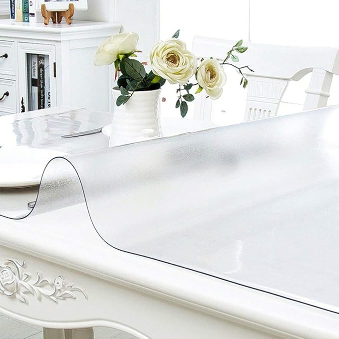 NECAUX Custom 32 x 63 Inch Frosted Table Cover Protector, 1.5mm Thick Plastic Waterproof Heavy Duty Desk Pad Mat Non-Slip Tablecloth Protector for 5ft Coffee Table, Sofa Table, Media Stand, Countertop