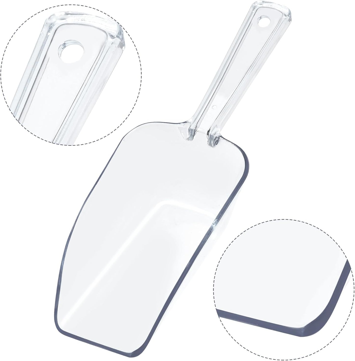 4Pcs Clear Plastic Ice Scoop for Freezer, Mini Candy Popcorn Scoops for Buffet Food Dry Goods, Flour Scoops for Canisters, 7.5 In (Clear)