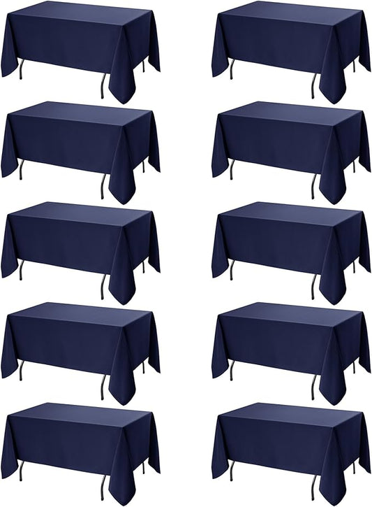 10-Pack Navy Blue Tablecloths for Rectangle Tables, 70 x 120 Inches, Stain-Resistant Polyester Fabric for 6 Foot Tables - Washable Table Covers for Weddings, Birthday Parties, Events