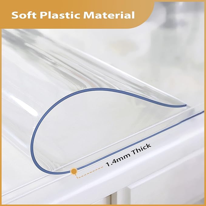 Clear Table Protector 18 x 14 Inch, 1.4mm Thick Waterproof PVC Plastic Table Cover, Durable Table Pad for Dining Room, Kitchen, Writing Desk, and Coffee Tables