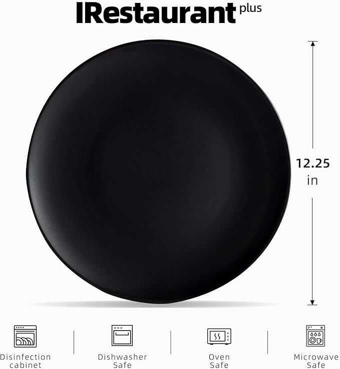 Stoneware Coupe Commercial Grade Dinnerware, Matte Black Plate 12.25", Case of 12