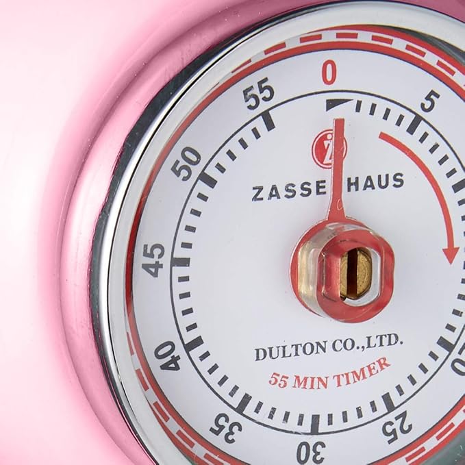 Zassenhaus Magnetic Retro Kitchen Timer, Classic Mechanical Cooking Timer (Pink)