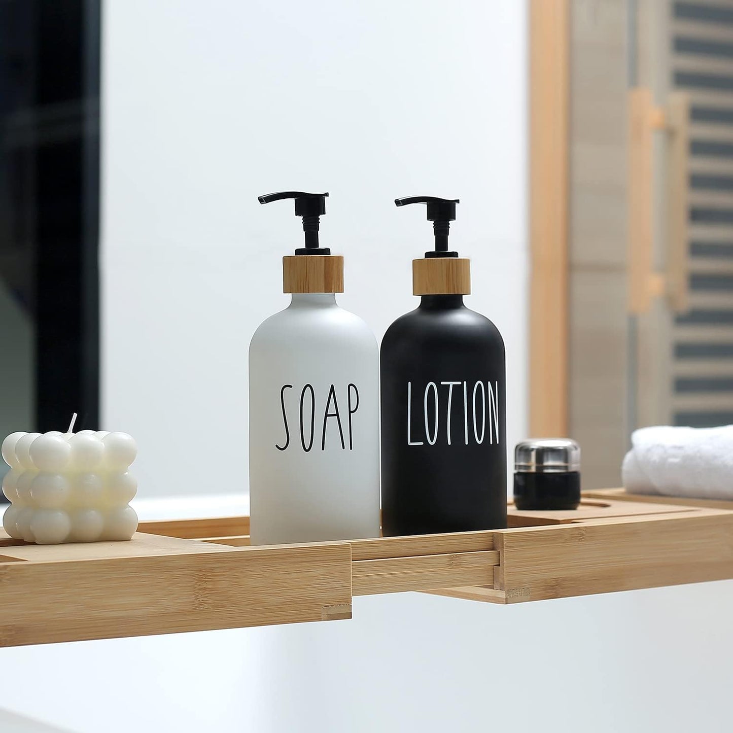 MOMEEMO Soap Dispenser Bathroom Set with Hand and Lotion Dispenser, Suitable for Bathroom Decor. (Black & White)