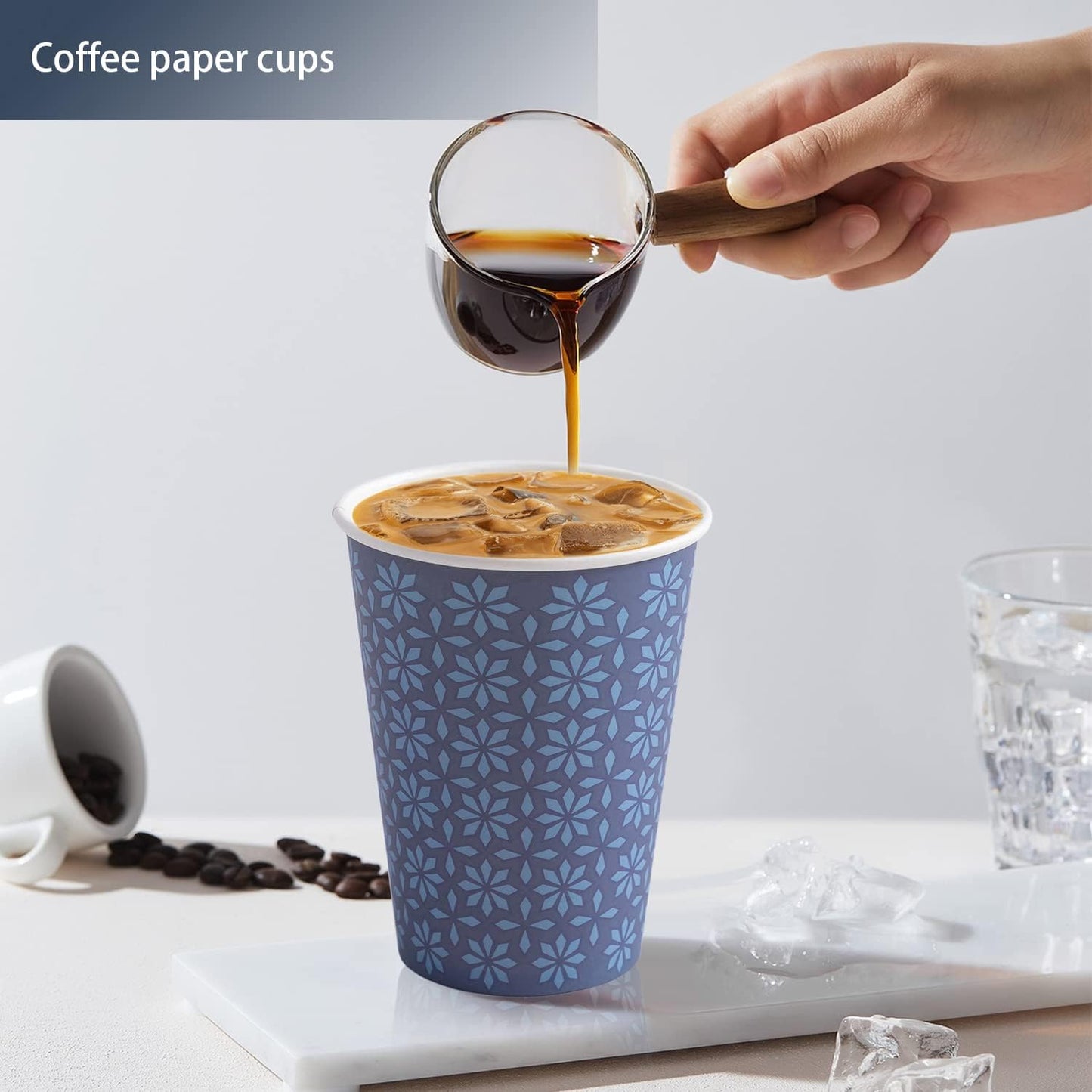 210 Pack 16 oz Disposable Paper Cups, Hot/Cold Beverage Paper Drinking Cups, Navy Floral Paper Coffee Cups 16 oz for Home-use, Office, Restaurant and Events