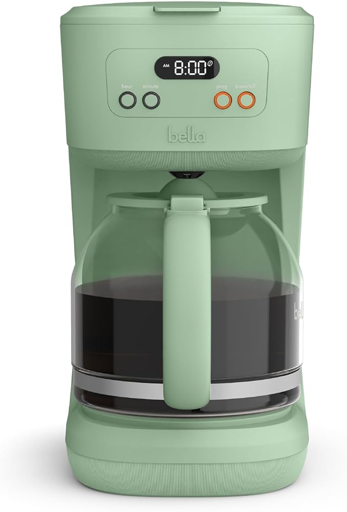 bella 12 Cup Programmable Coffee Marker, Reusable Dishwasher Safe Accessories, Easy LCD diaply, Auto Shutoff, 900 watt, Seaglass