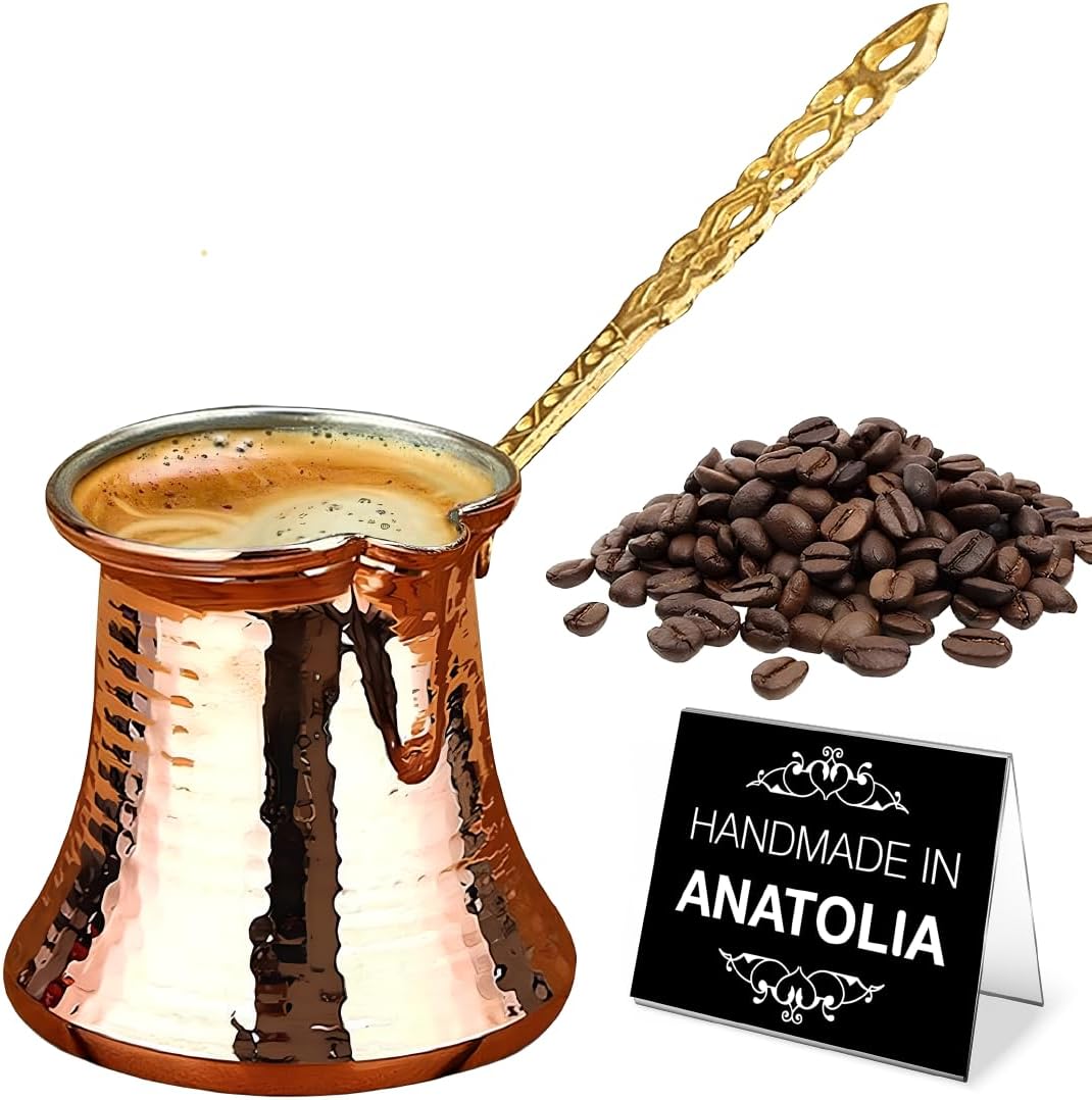 Hakan Turkish Coffee Pot | Stove Top Water Boiler, Coffee Maker, Butter, Chocolate & Milk Warmer | Even and Quick Heat with Handcrafted Copper Material | Coffee Gifts Idea, 5 Oz (150 cc)