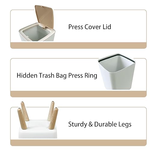 Small Trash Can with Lid Ocean Waves Sand Beach Wastebasket with Press Cover Dog Proof Garbage Can Waste Bin for Kitchen Bathroom Nursery 2.6 Gallon