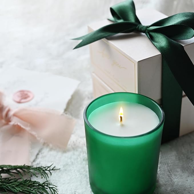 Thick Candle Jars for Making Candles 12 Pcs, 7 OZ Empty Jars with Wood Lids for Candle Making, Sample Container, Frosted Green