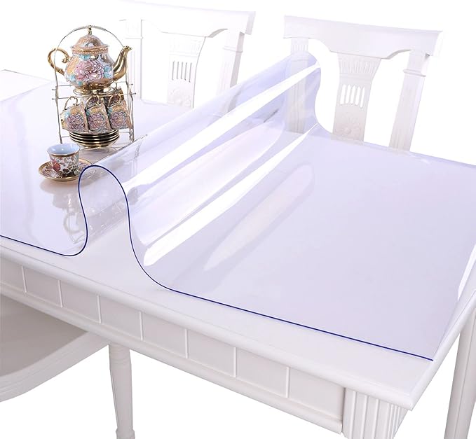 NECAUX Custom 42 x 64 Inch Clear Table Cover, 1.5mm Thick Plastic Waterproof Heavy Duty Desk Protector, Non-Slip Tablecloth for Coffee and Dining Tables