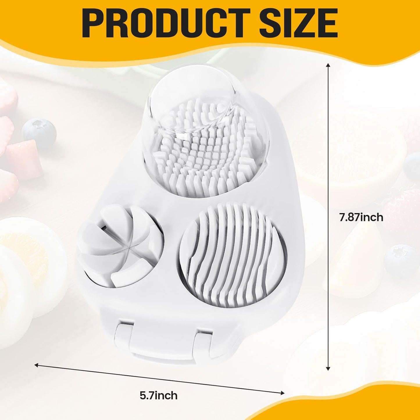 Nbippiooiwip 3-In-1egg Slicer For Hard Boiled Eggs,egg slicer 3 ways,Stainless Heavy Duty Steel Egg Slicer Kitchen Gadget, Fit Strawberry,Apple,Banana,Cherry,Tomato,White