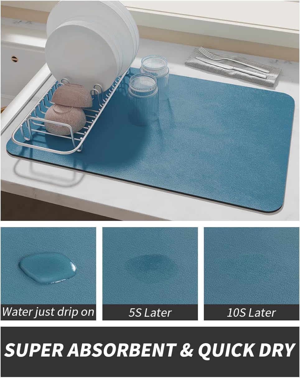 AMOAMI Coffee Mat - Hide Stain Rubber Backed Absorbent Dish Drying Mat for Kitchen Counter - Bar Accessories Fit Under Coffee Maker, Machine, Pot, Espresso Machine, Dish Rack
