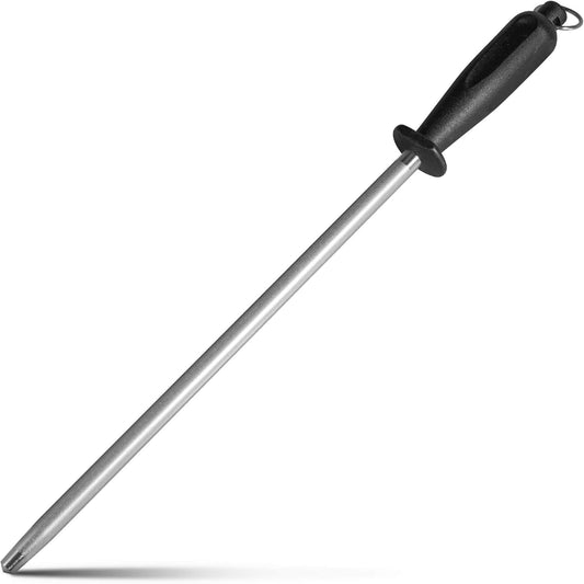10 Inch Sharpening Steel, Professional Diamond Brushed Steel Knife Sharpener, Black