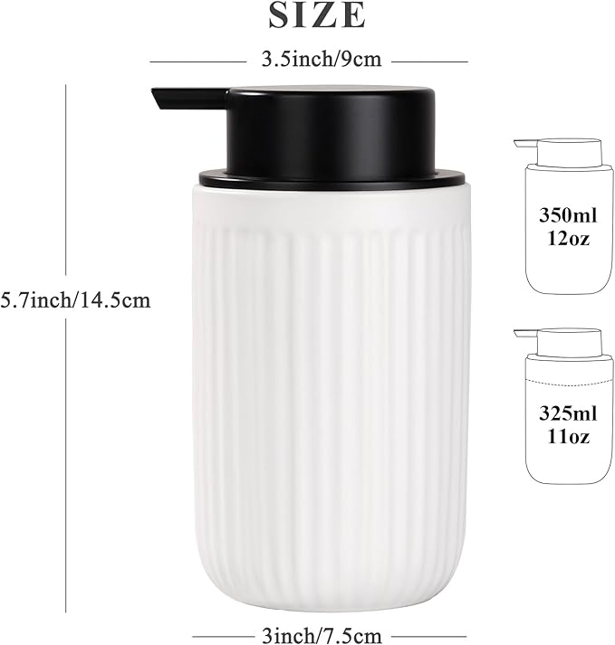 BosilunLife Dish Hand Soap Dispenser - White Liquid Pump soap Dispenser for Bathroom Decro 12oz Ceramic Kitchen Dish Dispenser with Rust-Proof Liquid Pump Modern Refillable Lotion Bottles